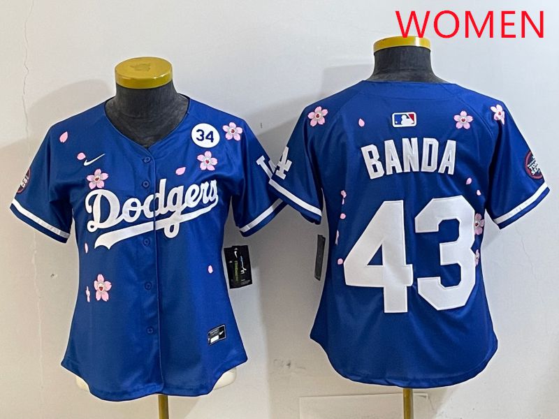 Women Los Angeles Dodgers #43 Banda Blue White Blue Sakura Edition 2025 Nike MLB Jersey style 7